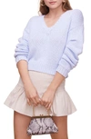Astr Ruched Sleeve Cotton Sweater In Blue