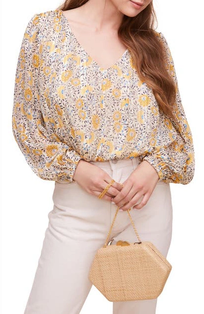 Astr Floral Pleated Blouse In Cream-mustard Floral