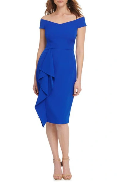 Vince Camuto Off The Shoulder Front Ruffle Cocktail Dress In Cob