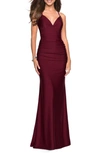 LA FEMME STRAPPY BACK RUCHED TRUMPET GOWN,27501