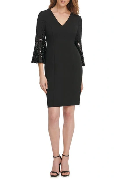 Vince Camuto Sequin Flare Sleeve Cocktail Dress In Blk