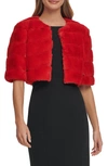 Eliza J Faux Fur Crop Jacket In Red