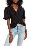 Endless Rose Twist Front Ruffle Sleeve Blouse In Black