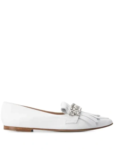Casadei Crystal Embellished Ballerina Shoes In White