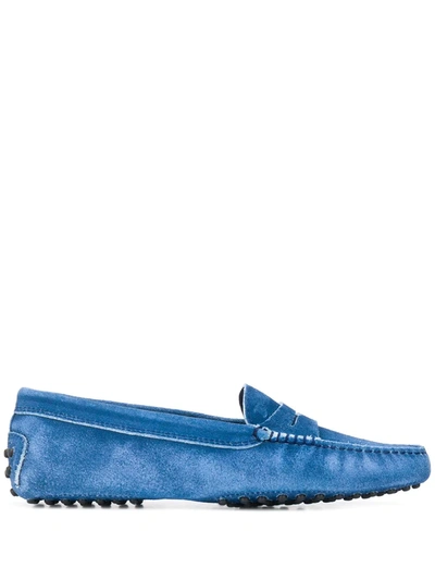 Tod's Suede Driver Penny Loafers In Light Blue,blue