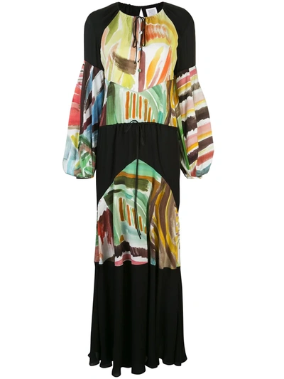 Rosie Assoulin Oversized Paneled Chiffon And Printed Silk Crepe De Chine Maxi Dress In Multi