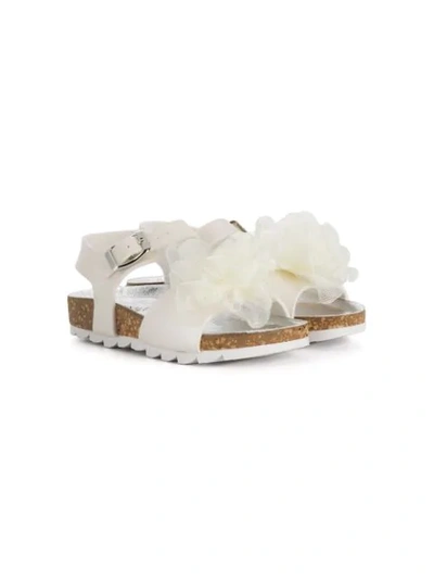 Monnalisa Kids' Floral Embroidered Sandals In White