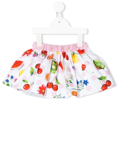 Monnalisa Fruit Print Full Skirt In White + Multicolor