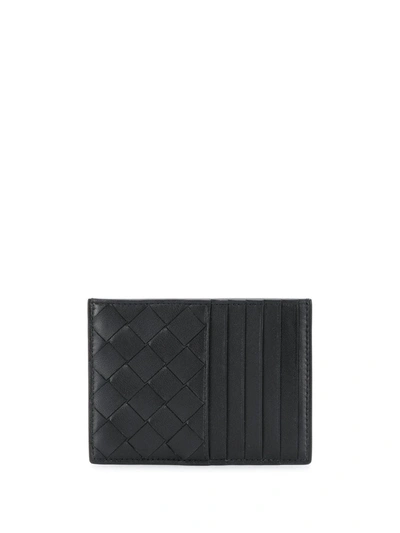 Bottega Veneta Credit Card Holder In Woven Leather With Zip In Black