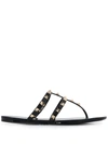 Valentino Garavani Rockstud T-strap Flat Slide Sandals In Black