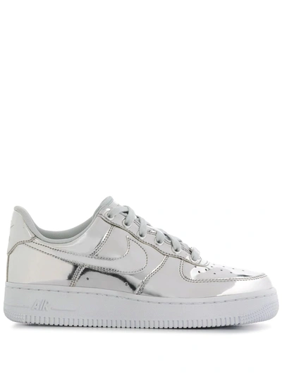 Nike Air Force 1 Metallic Faux Leather Sneakers In Silver