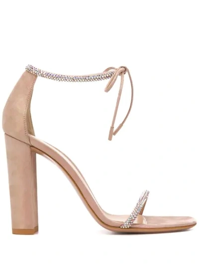 Gianvito Rossi 105mm Crystal Stud Ankle-tie Sandals In Rosa