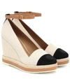 TORY BURCH SUEDE-TRIMMED ESPADRILLE WEDGES,P00426135