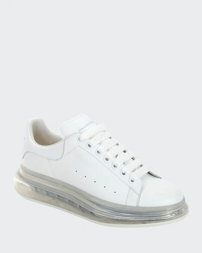 Alexander Mcqueen Oversized Gel Sole Leather Platform Sneakers In White/white/white