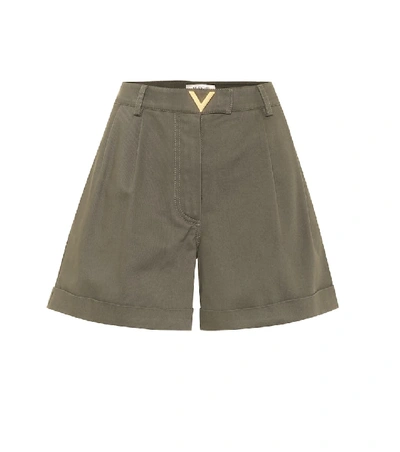 Valentino Embellished Cotton-twill Shorts In Green