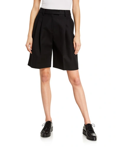 Khaite Bailey High-rise Pleated Cotton-twill Shorts In Black