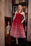 MARCHESA NOTTE OMBRE TEXTURED TULLE MIDI DRESS,MN20RM1164R-16