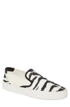 Saint Laurent Venice Zebra-stripe Canvas Slip-on Sneakers In Bianco / Nero