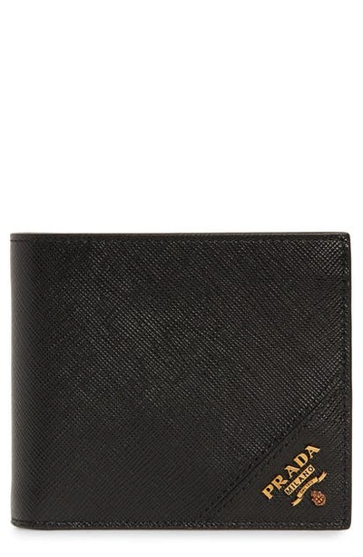 Prada Saffiano Leather Bifold Wallet In Nero 1