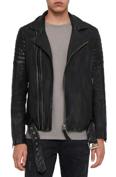 Allsaints Bolt Slim Fit Leather Biker Jacket In Black