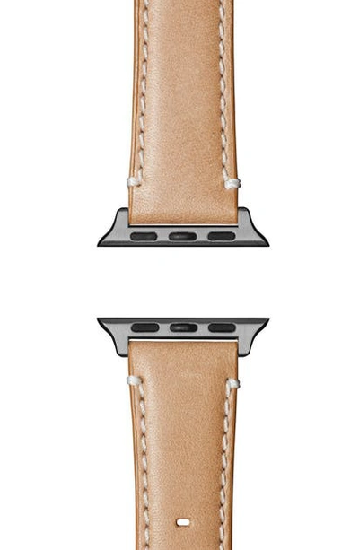 Shinola Leather Apple Watch Strap In Natural/ Space Grey