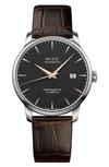 Mido Men's Swiss Automatic Baroncelli Brown Leather Strap Watch 40mm In Brown/ Black/ Silver