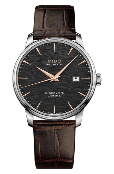 Mido Men's Swiss Automatic Baroncelli Brown Leather Strap Watch 40mm