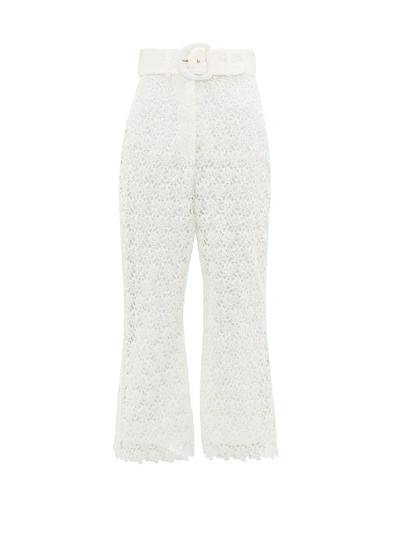 Zimmermann Belted Cropped Cotton Lace Wide-leg Pants In White