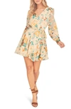 ASTR AJA LONG SLEEVE FLORAL WRAP MINIDRESS,ACDR100455