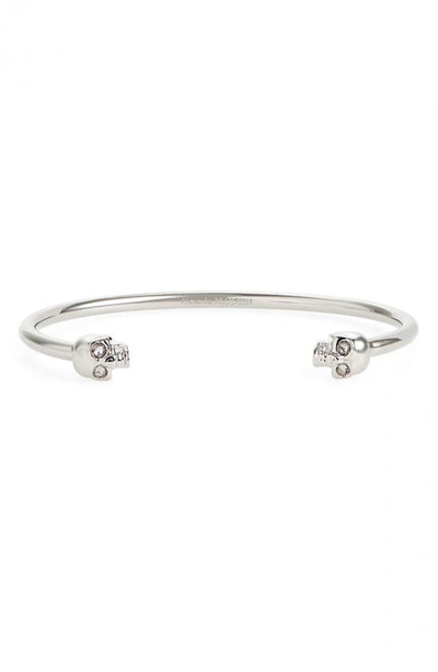 Alexander Mcqueen Twin Skull Cuff Bracelet In Silver