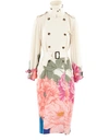Valentino Camellia Pleated Silk Crepe De Chine Trench In Avorio Fuxia