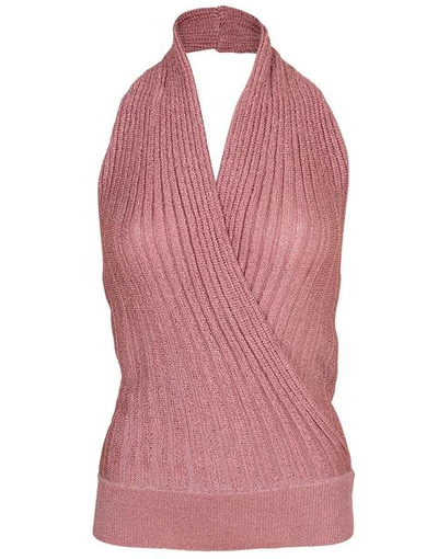 Missoni Ribbed Cross Front Halter Top In Pink