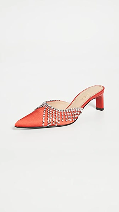 Area Crystal-embellished Patent-leather Mules In Red