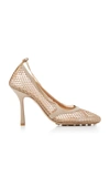 Bottega Veneta 90mm Stretch Mesh & Leather Pumps In Beige