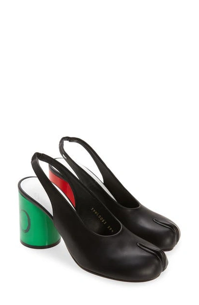 Maison Margiela 'tabi Yes No' Lenticular Heel Slingback Pumps In Black/ Green