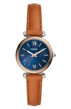 Fossil Women's Carlie Mini Brown Leather Strap Watch 28mm