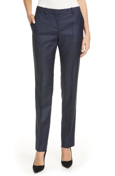 Hugo Boss Titana Houndstooth Check Wool Trousers In Navy Fantasy