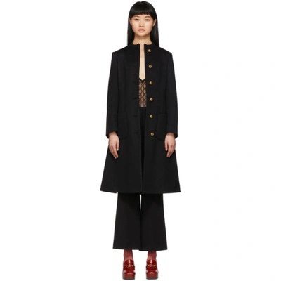 Gucci Wool Coat With Knot Buttons W/ Updated Gg Back In Black