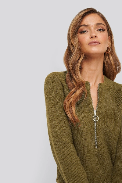 Na-kd Zipper Front Knitted Sweater Green