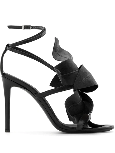 Giuseppe Zanotti Flower Appliqué Leather Sandals In Black
