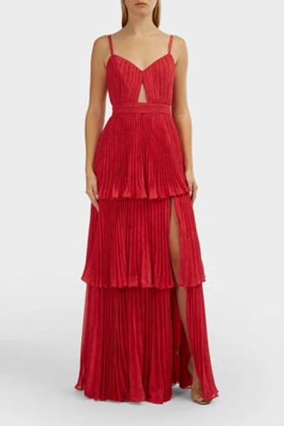 Amur Dominique Pleated Maxi Dress In Red | ModeSens