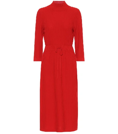 Apc Vivianne Rib Drawstring Waist Merino Wool Midi Dress In Red