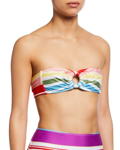 Água De Coco Striped Bandeau Bikini Top In Rainbow