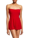 Norma Kamali Strapless Flared Swimdress In Red