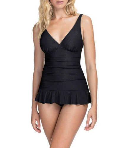 Profile By Gottex Ribbons One-piece Swimdress (d Cup) In Black