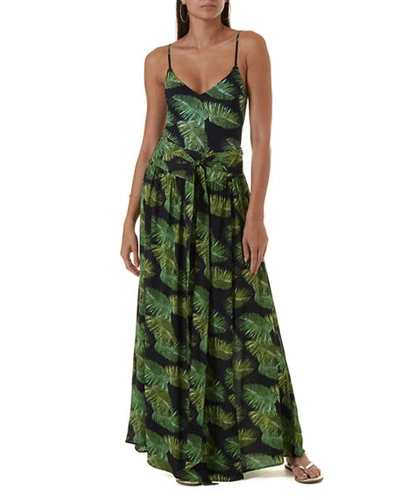 Melissa Odabash Palm-leaf Print Tie-waist Maxi Skirt In Palm Black