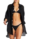 Vitamin A Playa Button-down Linen Shirtdress Coverup In Ecolnn Gauze Blck