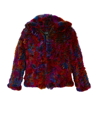 Adrienne Landau Kids' Knitted Multicolored Hooded Fur Jacket