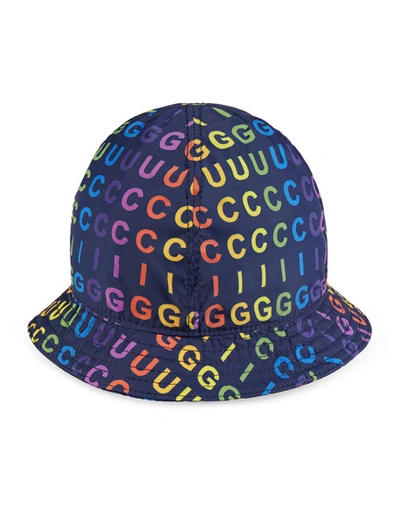 Gucci Kids' Rainbow Logo Print Bucket Hat In Blue