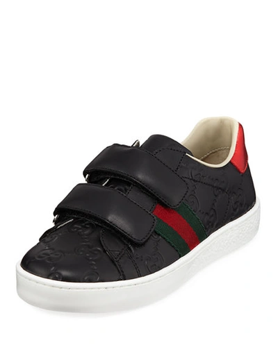 Gucci Gg Supreme Leather Sneakers, Toddler/kids In Black